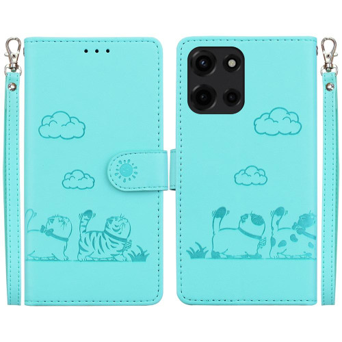 Moto G 2025 Cute Cats RFID Leather Phone Case - Green